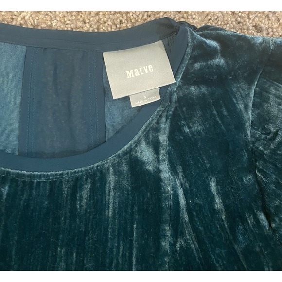 Anthropologie Maeve Green Crushed Velvet Swing Top Women's Sz Small Short Sleeve - Picture 3 of 7